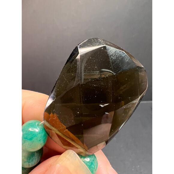 Russian amazonite and smoky quartz necklace with sterling silver clasp - Picture 10 of 11